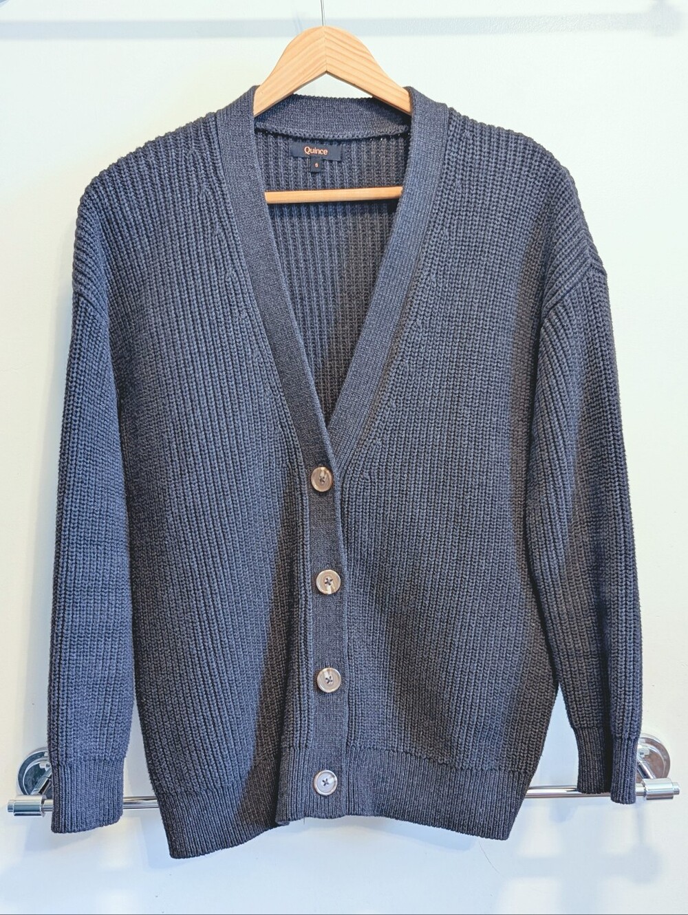 Quince Cotton Fisherman Cardigan - Gray, Small